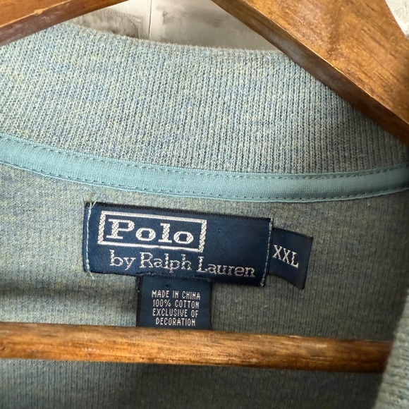 Polo Ralph Lauren Dusty Aqua Blue Leather Pull Quarter Zip Pullover Sweater 2XL - Picture 3 of 7